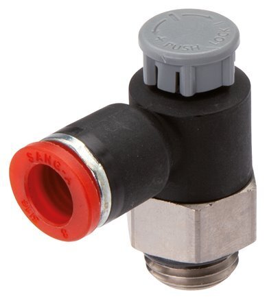 [F2DUA] Durchflussregelventil Meter-In-Winkelstück 6 mm - G1/8'' Messing/PA 66 Sicherungsmutter