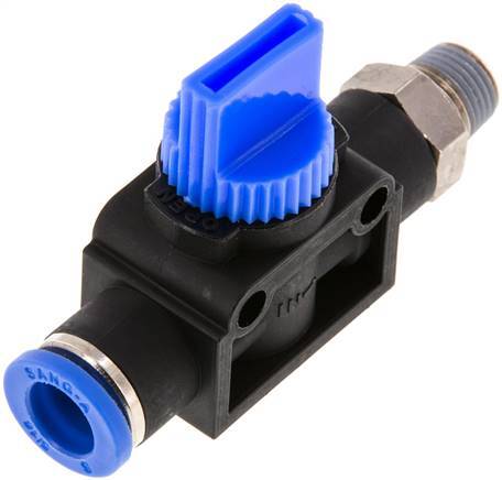 [F2DZH] vanne manuelle d'arrêt à 3/2 voies 8 mm - R1/8'' plastique/laiton Filetage côté ventilation