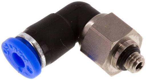 [F2E3Q] Coude 4mm & M5 Joint Tournant Filetages mâle Push-In Laiton nickele/PBT NBR Rotatif