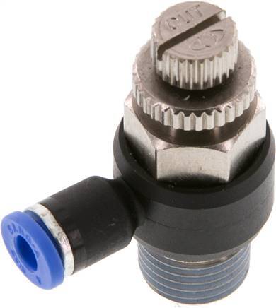 [F2E4M] Silenciador de control de flujo Codo de salida de medidor 4 mm - R1/4'' Latón/PA 66