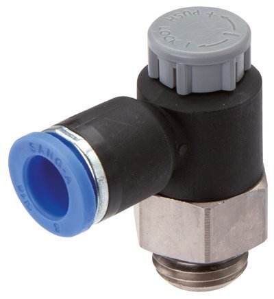 [F2E6Q] Válvula de control de flujo Codo de salida de medidor 12 mm - G1/2'' Latón/PA 66 Tuerca de seguridad