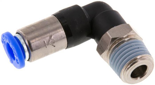 [F2E8S] Push-In Fitting 6mm & R1/4'' Male Auto Shut-Off Elbow Brass/PBT 0-10bar (0-145psi)