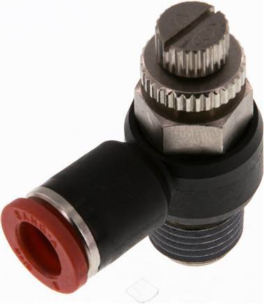 [F2E9G] L-stuk Regelventiel 8 mm - R1/4'' Regeling-in Messing/Nylon