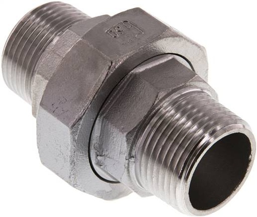 [F2EQZ] Union Straight Connector R1'' Stainless Steel Flat Seal PTFE 16bar (224.8psi)