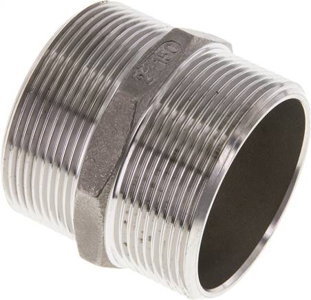 [F2EYM] Double Nipple G2'' Stainless Steel Flat Seal 16bar (224.8psi) 62mm Hex