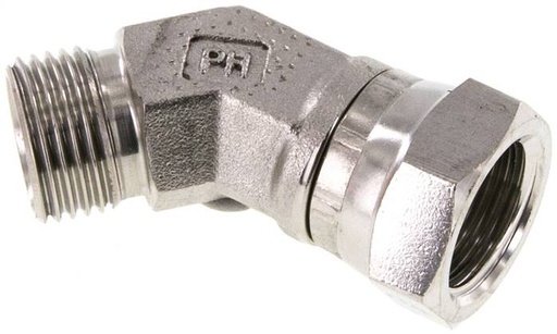 [F2F2Z] 45° L-Koppeling G1/2 '' Binnendraad X Buitendraad Hoge Druk RVS  60° Conus 300bar Hydrauliek