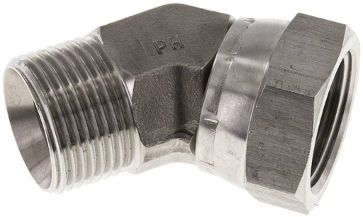 [F2F34] 45° L-Koppeling G1" Binnendraad X Buitendraad Hoge Druk RVS  60° Conus 150bar Hydrauliek