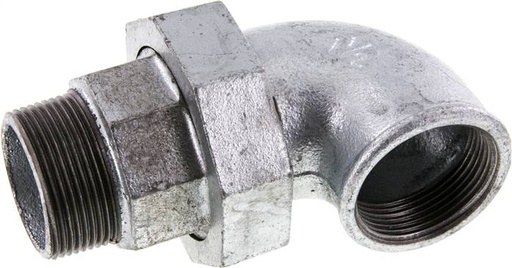 [F2F76] 90deg Angled Union Connector 1 1/2'' Male R x Female Rp Cast Iron Flat Seal Centellen 25bar (351.25psi)