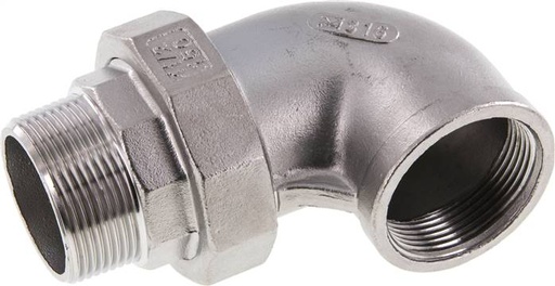 [F2F7E] Conector de unión en ángulo de 90 grados 1 1/4'' macho R x hembra Rp Acero inoxidable Junta plana PTFE 16bar (224.8psi)