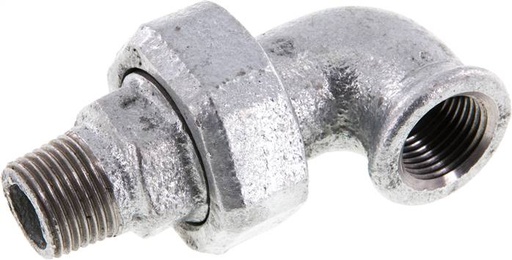 [F2F7F] 90deg Angled Union Connector 1/2'' Male R x Female Rp Cast Iron Flat Seal Centellen 25bar (351.25psi)