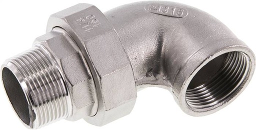 [F2F7G] 90deg Angled Union Connector 1 1/2'' Male R x Female Rp Stainless Steel Flat Seal PTFE 16bar (224.8psi)