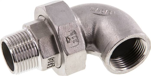 [F2F7H] 90deg Angled Union Connector 3/4'' Male R x Female Rp Stainless Steel Flat Seal PTFE 16bar (224.8psi)