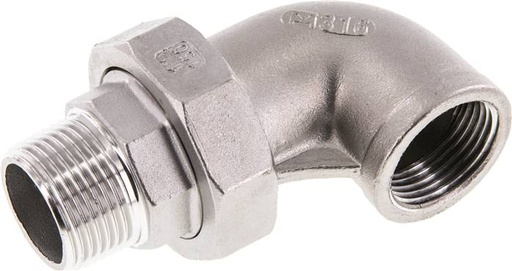 [F2F7J] 90deg Angled Union Connector 1'' Male R x Female Rp Stainless Steel Flat Seal PTFE 16bar (224.8psi)