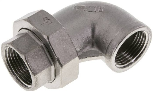 [F2F84] 90deg Angled Union Connector Rp1'' Female Stainless Steel Flat Seal PTFE 16bar (224.8psi)