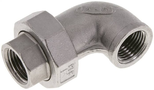 [F2F8F] Racor de unión acodado 90deg Rp1/2'' Hembra Acero inoxidable Junta plana PTFE 16bar (224.8psi)