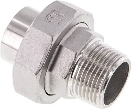 [F2FK5] Union Straight Connector R1'' Male x 33.7mm Weld End Stainless Steel Flat Seal PTFE 16bar (224.8psi)