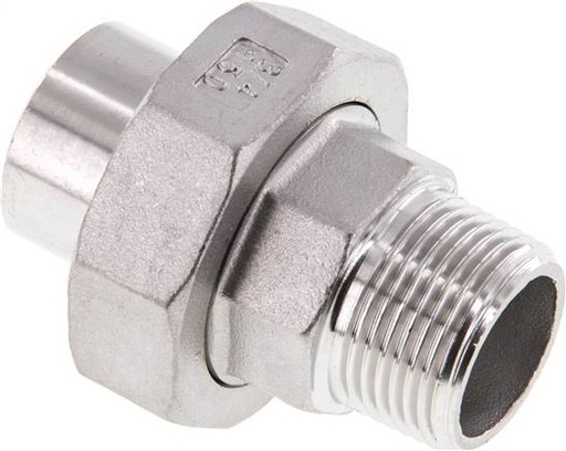 [F2FK6] Raccord union droit R3/4'' mâle x 26.9mm extrémité à souder acier inoxydable joint plat PTFE 16bar (224.8psi)