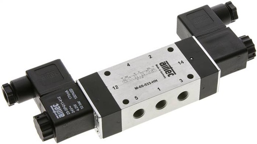 [V2NA8] 5/3 G1/8'' Middenuitlaat Magneetventiel 24V AC 3-8bar/42-112psi Airtec