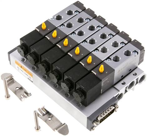 [V2NT7] G1/8'' 6x Pneumatic Valve Terminal 24V DC 1.5-8bar/21.0-112psi Multi-pole E.MC