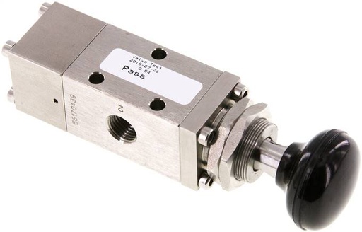 [V2NVH] 3/2 G1/4'' (G1/8'') Druckknopfventil Edelstahl Raste -0,95-12bar/-13,2-168psi