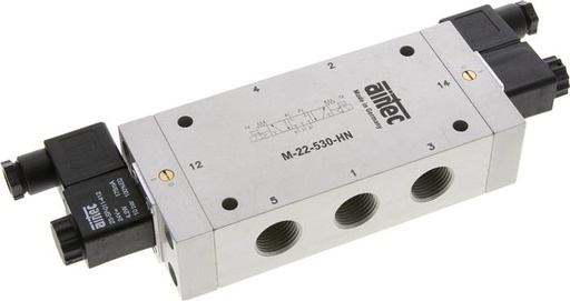 [V2PEB] 5/3 G1/2'' Midden Gesloten Magneetventiel 24V DC 3-10bar/42-140psi Airtec