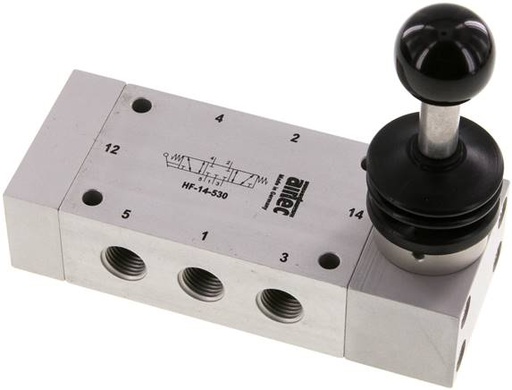 [V2PQH] válvula de palanca manual de 5/3 G1/4'' con cierre central 0-12bar/0-168psi Airtec