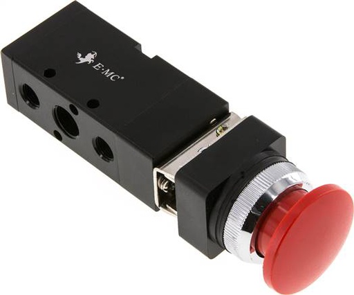 [V2Q7N] vanne à bouton-poussoir 5/2 G1/4'' (G1/8'') rouge 0-8bar/0-112psi E.MC
