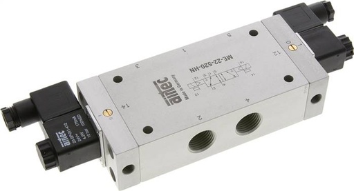 [V2QFX] 5/2 G1/2'' (G1/8'') Bistabiles Magnetventil Externe Vorsteuerung 24V DC 0-10bar/0-140psi Airtec