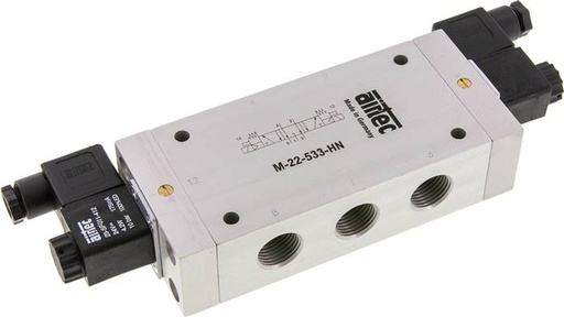 [V2QKG] Electrovanne centrale d'échappement 5/3 G1/2'' 230V AC 3-10bar/42-140psi Airtec