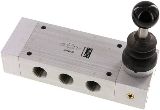 [V2QUA] válvula de palanca manual de 5/3 G1/2'' con cierre central 0-12bar/0-168psi Airtec