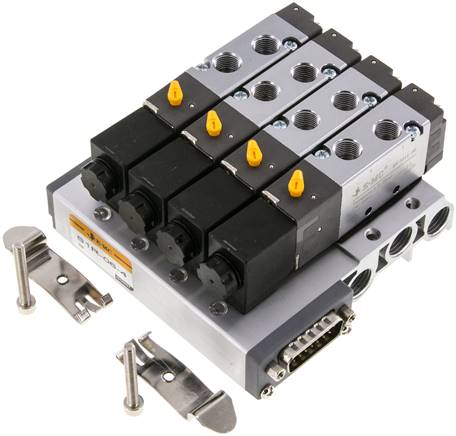[V2R3Z] G1/8'' 4x Terminal de válvulas neumáticas 24V DC 1.5-8bar/21.0-112psi Multipolar E.MC