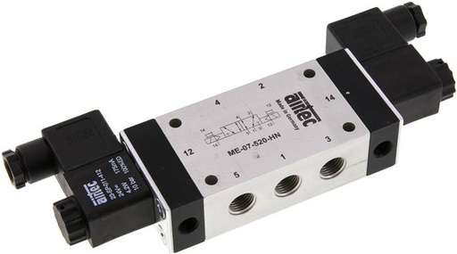 [V2RA3] 5/2 G1/4'' (G1/8'') Bistabiles Magnetventil Externe Steuerung 12V DC 0-10bar/0-140psi Airtec