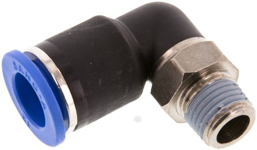 [F24Y6-X2] Raccord enfichable coudé à 90° 12mm x R1/4'' avec filetage mâle laiton/PA 66 NBR à manchon court rotatif [2 pièces].