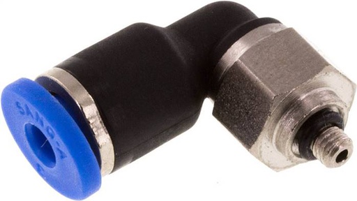 [F24YK-X2] Raccord enfichable coudé 90deg 3mm x M 3 avec filetage mâle laiton/PA 66 NBR à manchon court rotatif [2 pièces].