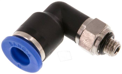 [F24ZF-X2] Raccord enfichable coudé à 90 degrés 6mm x M 5 avec filetage mâle Laiton/PA 66 NBR Rotatif [2 Pièces].