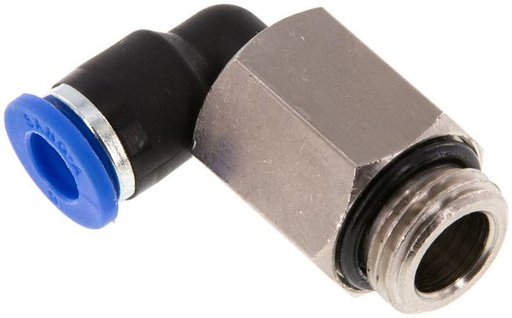 [F252W-X2] Raccord enfichable coudé 90° 6mm x G1/4'' avec filetage mâle Laiton/PA 66 NBR Manchon long orientable [2 pièces].