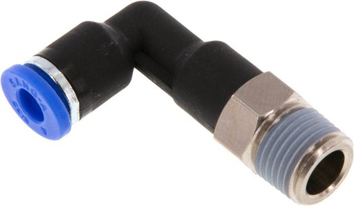 [F2539-X5] Racor de 4mm x R1/8'' 90deg con rosca macho latón/PA 66 NBR cuerpo largo giratorio [5 piezas]
