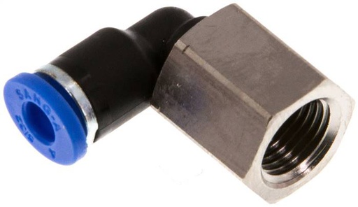 [F255F-X2] Raccord enfichable coudé 90° 4mm x G1/8'' avec filetage femelle Laiton/PA 66 NBR Rotatif [2 Pièces].