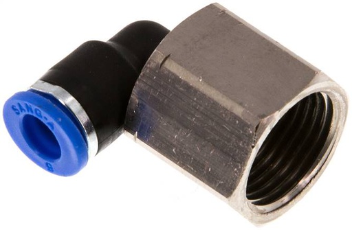 [F255Q-X2] Raccord enfichable coudé 90° 6mm x G3/8'' avec filetage femelle Laiton/PA 66 NBR Rotatif [2 Pièces].