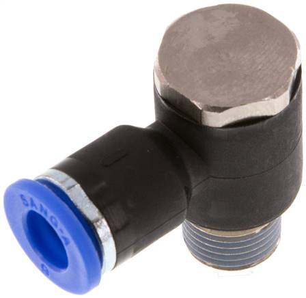 [F255W-X2] Raccord enfichable coudé 90deg 6mm x R1/8'' avec filetage mâle laiton/PA 66 NBR rotatif [2 pièces].
