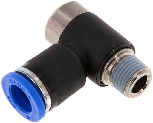 [F256S-X2] Raccord enfichable coudé 90deg 8mm x R1/8'' avec filetage mâle laiton/PA 66 NBR Hexagone intérieur rotatif [2 pièces].