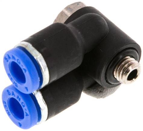 [F25BJ-X2] Raccord enfichable double coude 90° 4mm x M 5 avec filetage mâle laiton/PA 66 NBR rotatif [2 pièces].