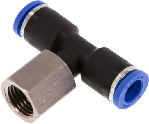 [F25ER-X2] Raccord en T Inline 8mm x G1/4'' Push-in avec filets femelles Laiton/PA 66 NBR Rotatif [2 Pièces]