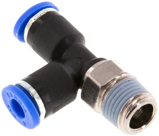[F25G4-X2] Raccord enfichable en T à angle droit 4mm x R1/8'' avec filetage mâle laiton/PA 66 NBR orientable [2 pièces].