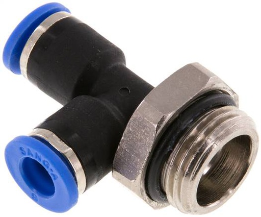 [F25H6-X2] Raccord enfichable en T à angle droit 6mm x G3/8'' avec filetage mâle Laiton/PA 66 NBR orientable [2 Pièces].