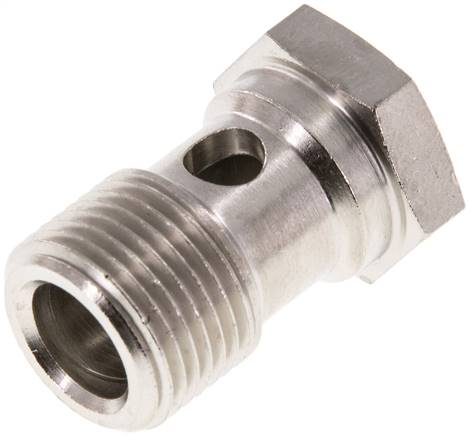 [F27Q4-X2] Perno Banjo de Latón Niquelado de 1 vía Rosca Macho G3/8'' L26mm [2 piezas]