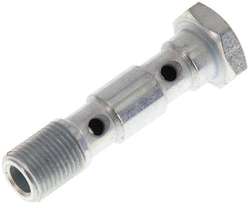 [F27QR-X2] Boulon Banjo 2 voies en acier zingué avec filetage mâle G1/8'' L40mm [2 Pièces]