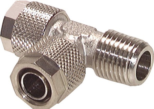 [F2826-X2] 5x3 & R1/8'' Nickel Plated Brass Right Angle Tee Push-on Fitting with Male Threads [2 Pieces]