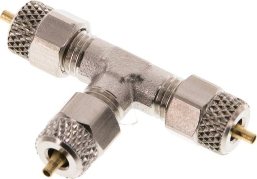 [F285E-X2] Conector Latón Niquelado en T 4x2 de Rosca [2 piezas]