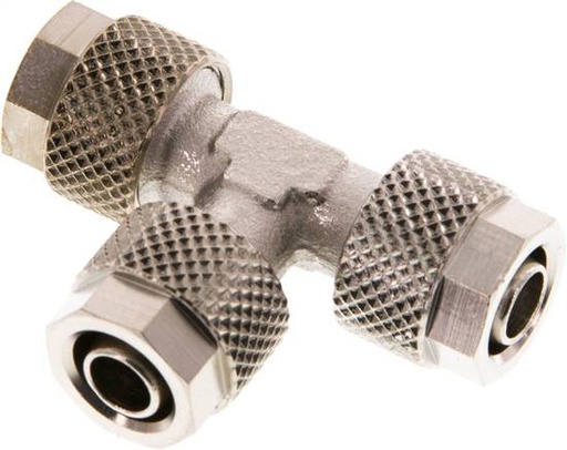 [F285K-X2] Conector Latón Niquelado en T 8x6 de Rosca [2 piezas]